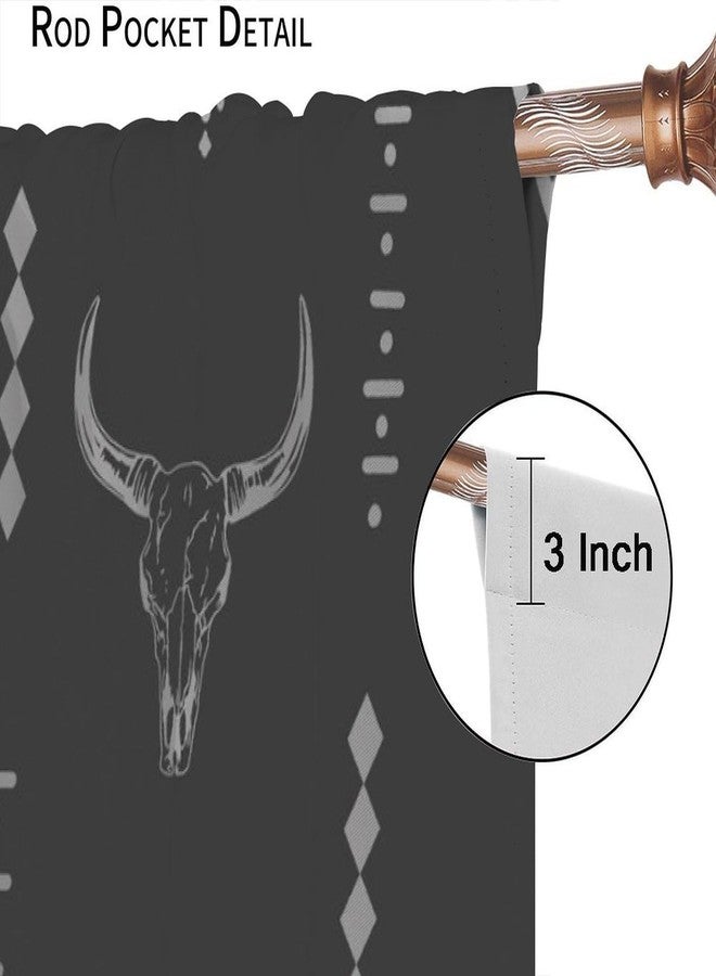 JADERYS Western Blackout Curtains Bull Skull Boho Aesthetic Aztec Black Gray Modern Abstract Art Design Bedroom Living Room Rod Pocket Decoration Window Drapes 2 Panels W21xL45in - Image 4